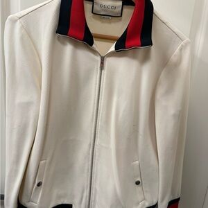 Gucci Cream Bomber Jacket with Red and Black Trim